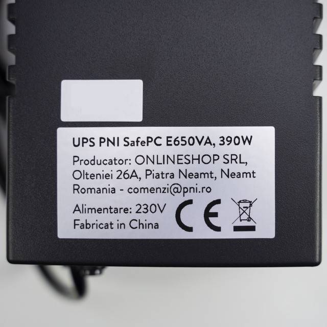 UPS PNI SafePC E650VA, putere 390W, 1.8A, iesire 2 x 230V, ecran LCD acumulator 7.2A inclus
