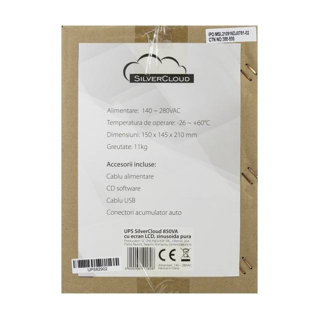 UPS SilverCloud 850VA cu ecran LCD sinusoida pura pentru centrale termice