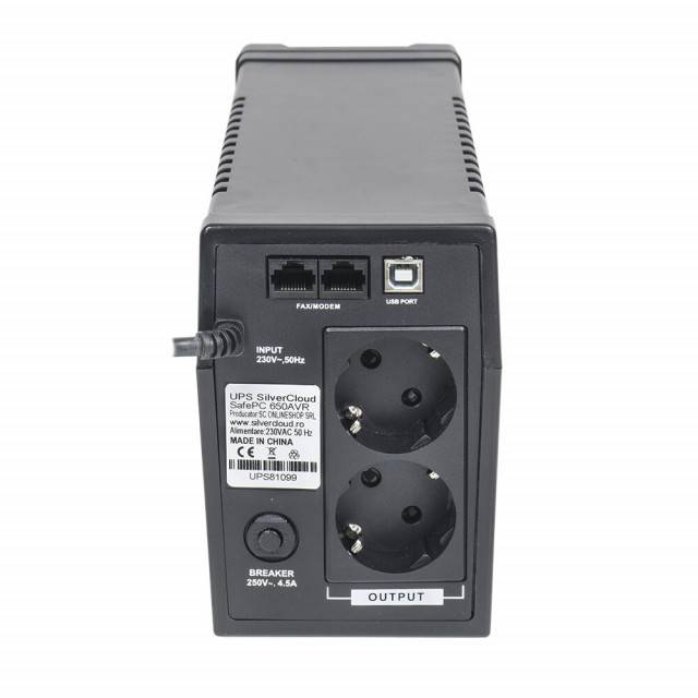 UPS SilverCloud SafePC 650AVR putere 360W ecran LCD software monitorizare PC