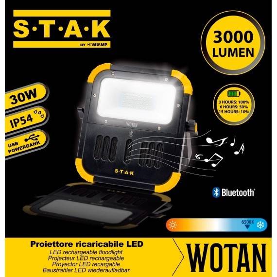 WOTAN: Proiector de lucru reincarcabil, 3000 lumeni, cu functie Bluetooth