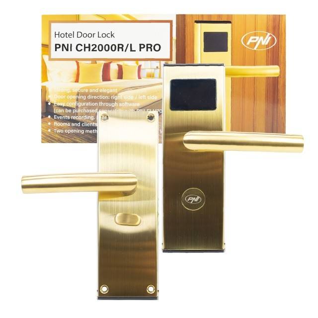 Yala control acces hotelier PNI CH2000L PRO Gold cu cititor de card deschidere pe partea stanga