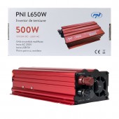 Bax cu 20 bucati invertor de tensiune PNI L650W alimentare duala 12V/24V, iesire 230V, 500W, sinus modificat, mufa USB 5V 500mAh, cu clesti