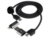 Cablu de încărcare și sincronizare WAYNE din microfibră împletită, 100 cm (4 în 1) USB / C > USB-C / Lightning, max. 60W