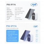 Camera supraveghere video PNI IP774 4MP, panou solar 3W, acumulator 4000mAh incorporat, detectie miscare, slot card micro SD, vizibilitate nocturna,