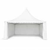 Cort evenimente pavilion tip pagoda 6x6m, alb impermeabil UV, acoperis PVC 950g/m2, cadru aluminiu 64x64x3mm