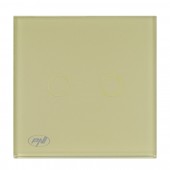 Intrerupator dublu cu touch PNI SH202G din sticla, gold cu LED indicator, culoare auriu