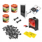 Kit complet gard electric 12V 3.5 Joule, lungime fir 1500m, panou solar 20W, baterie 12V/17Ah, 200 izolatori si maner poarta