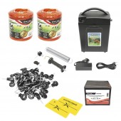 Kit complet gard electric 9/12V 0,7 Joule, lungime fir 1000m, 100 izolatori, 2 manere poarta, 2 placute de avertizare si baterie uscata