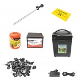 Kit complet gard electric 9/12V, 0,7 Joule, lungime fir 500m, 100 izolatori, manere poarta, placuta avertizare si baterie uscata (nereincarcabila)