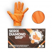 Manusi din nitril portocalii nepudrate cu textura diamond grip, marimea M 50 buc/cutie