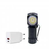 Pachet Lanterna frontala PNI Adventure F75 cu LED 6W, 600 lm, din aluminiu, cu acumulator si alimentator PNI CHG300 cu port USB C, QC3.0, PD3.0, PPS