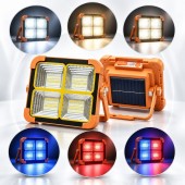 Proiector LED portabil 100W cu panou solar 1.5W, baterie 3600mAh, 6 moduri de iluminare, magnet, carlig, USB Power Bank 210x170x55mm Breckner Germany