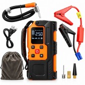 Robot pornire auto cu compresor aer portabil digital 150PSI, 12V, 120W, baterie Li-ion 8000mAh, Power Bank, lanterna LED, port USB/USB-C Breckner