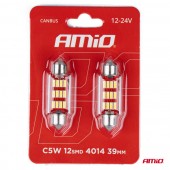 Set 2 becuri auto LED CANBUS 4014 12SMD C5W C10W C3W 12/24V ALB