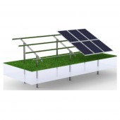 Sistem complet montare structura sol cu stalpi pentru 20-24 panouri solare fotovoltaice de 2384x1096x35mm, 2384x1303x35mm, lungime 13.6m, 70cm garda