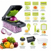 Tocator de legume multifunctional 12 in 1 manual, 8 lame inox interschimbabile, taietor legume, feliator, razatoare, decojitor, separator oua,